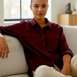 ETHEREAL by PAPER CRANE Anthropologie Wine Red Rayon Button Up Shirt - S